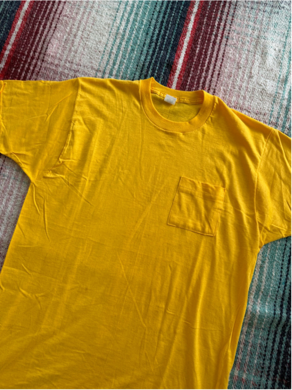 Vintage Fruit of the Loom Yellow Cotton Pocket T-Shirt L